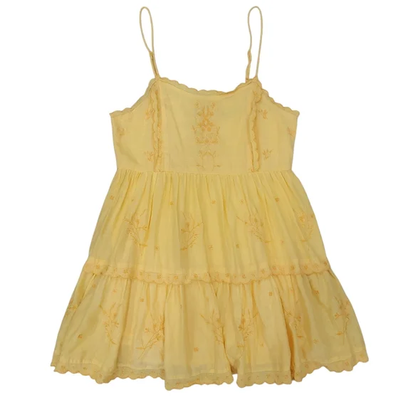 Urban Outfitters Hanna Embroidered Mini Dress Yellow Babydoll Sundress Women’s M - Picture 3 of 17